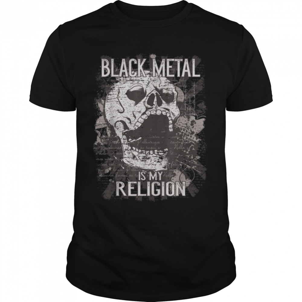 Black Metal Is My Religion I Retro Rock Skull I Guitarist T-Shirt B09QB9CPQB