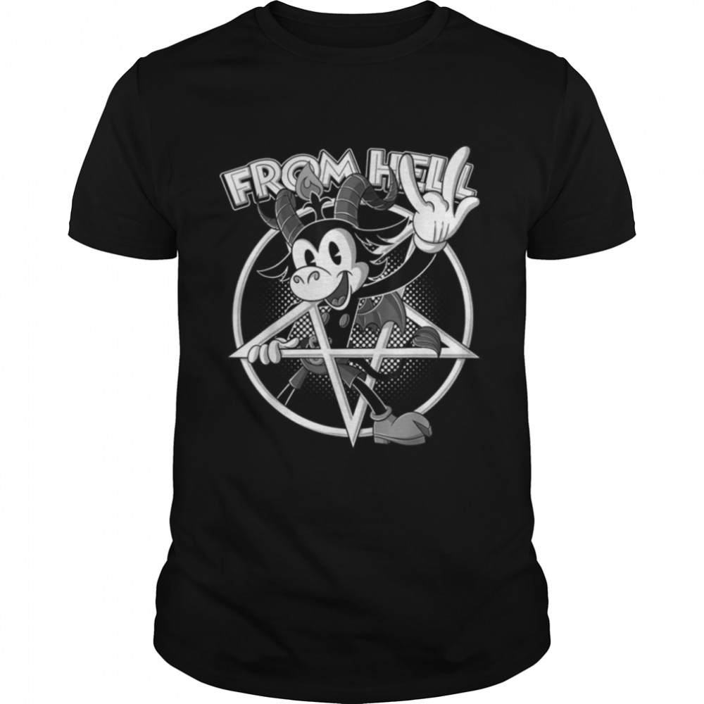 Blackcraft Baphomet retro Cartoon Devil horns 666% from Hell T-Shirt B09MZP2WL4
