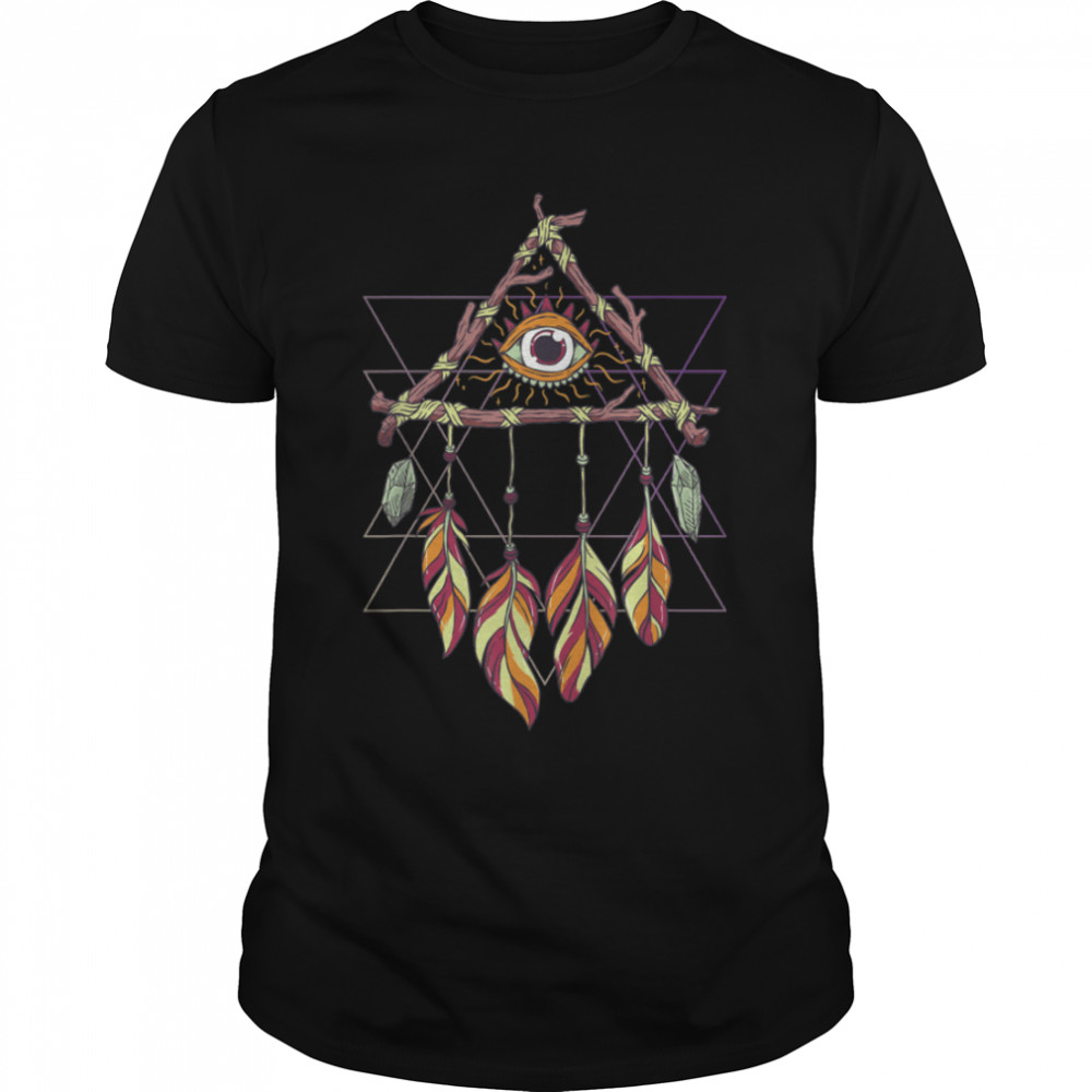 Bohemian Illuminati Pyramid All-seeing Eye Dreamcatcher T-Shirt B0B37RQSRG