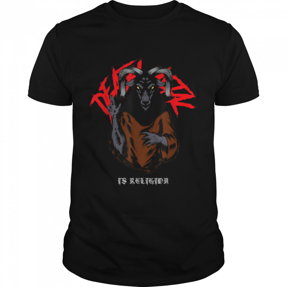 Death Metal Is Religion Satanism Baphomet Pentagram T-Shirt B09L3F3FTM