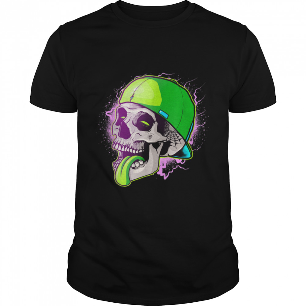 Dope Tattooed Skull Wearing Cap Grunge Death Head Gothic T-Shirt B0B2G16MN4