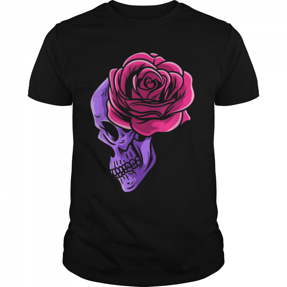 Floral Sugar Skull with Red Rose Day of the Dead Flowers T-Shirt B0B344RPSM