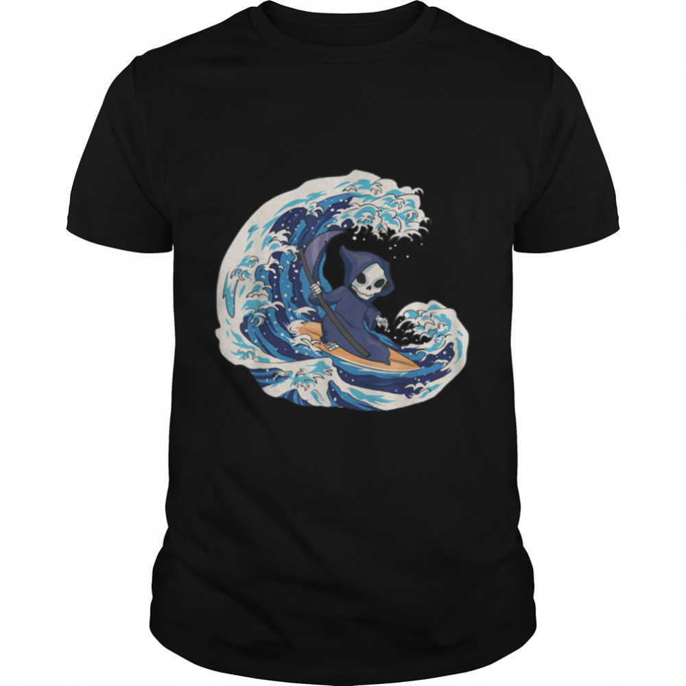 Grim Reaper Surfing Shirt Great Wave Surfing Men Women Kids T-Shirt B0B42Z5WNY