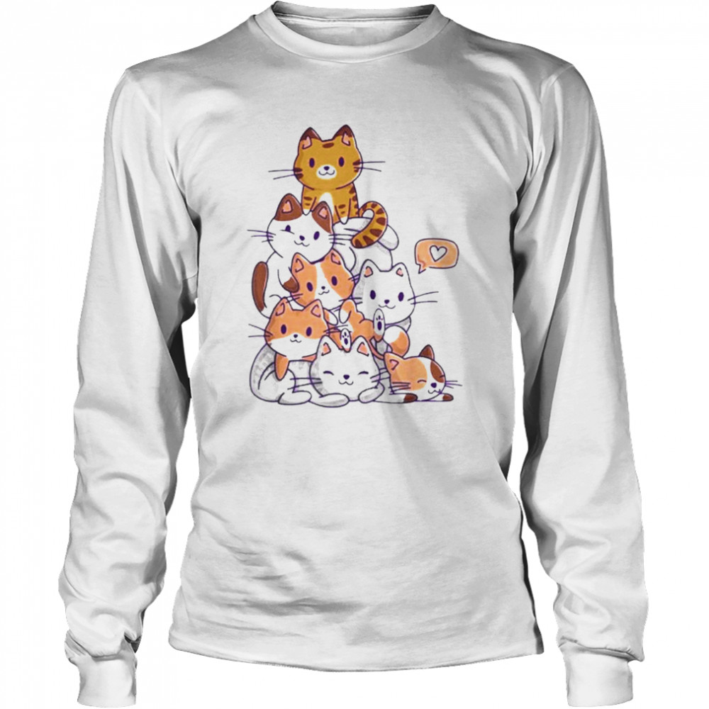Kawaii Cat Kitty Meowtain Cats Pile Chibi  Long Sleeved T-shirt