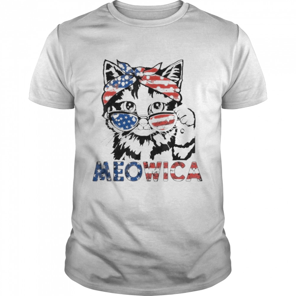 Meowica Cat Sunglasses American Flag 4th Of July Merica Usa  Classic Men's T-shirt