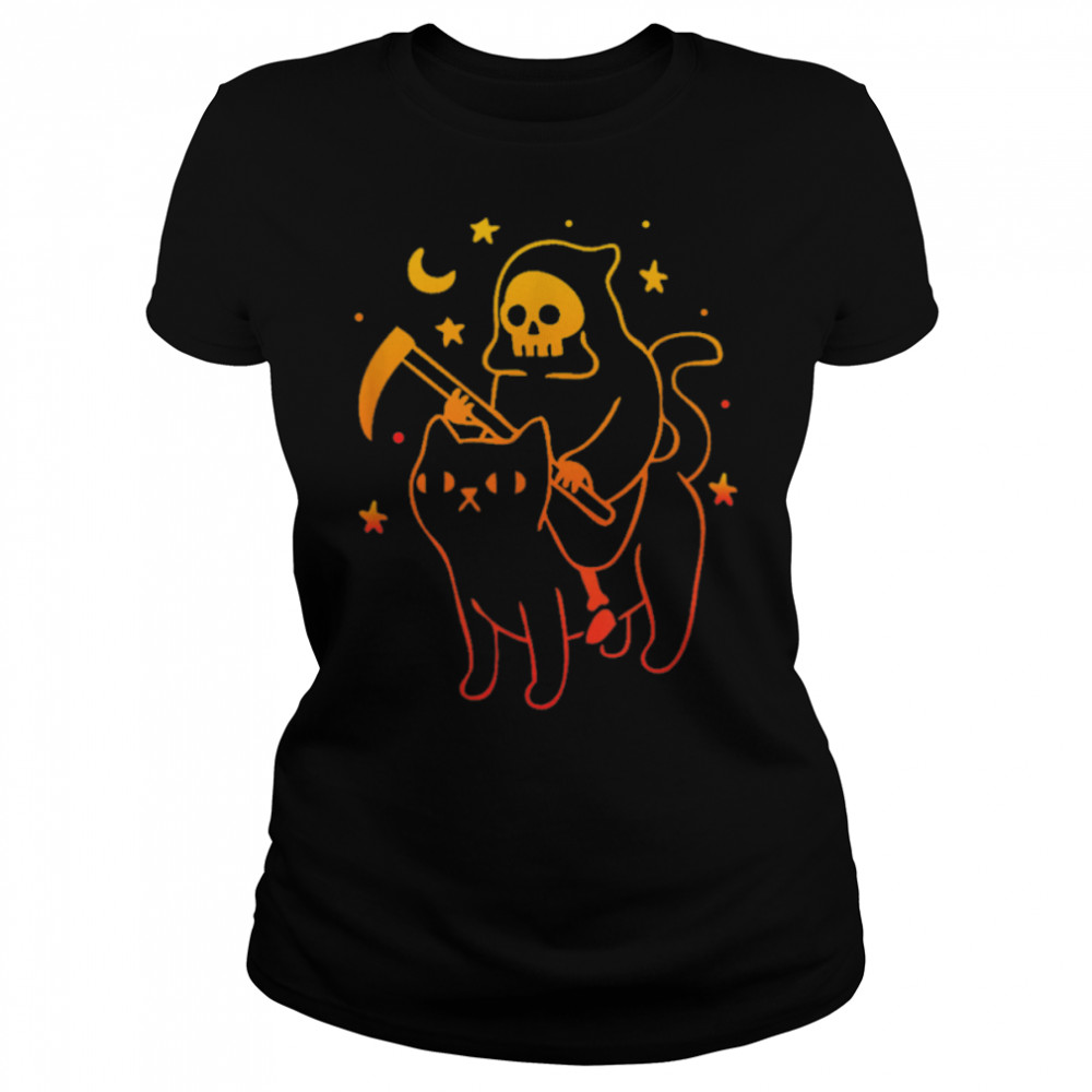 Reaper riding a devil cat Skeleton, Skull Reaper T- B09X9XBG1D Classic Women's T-shirt