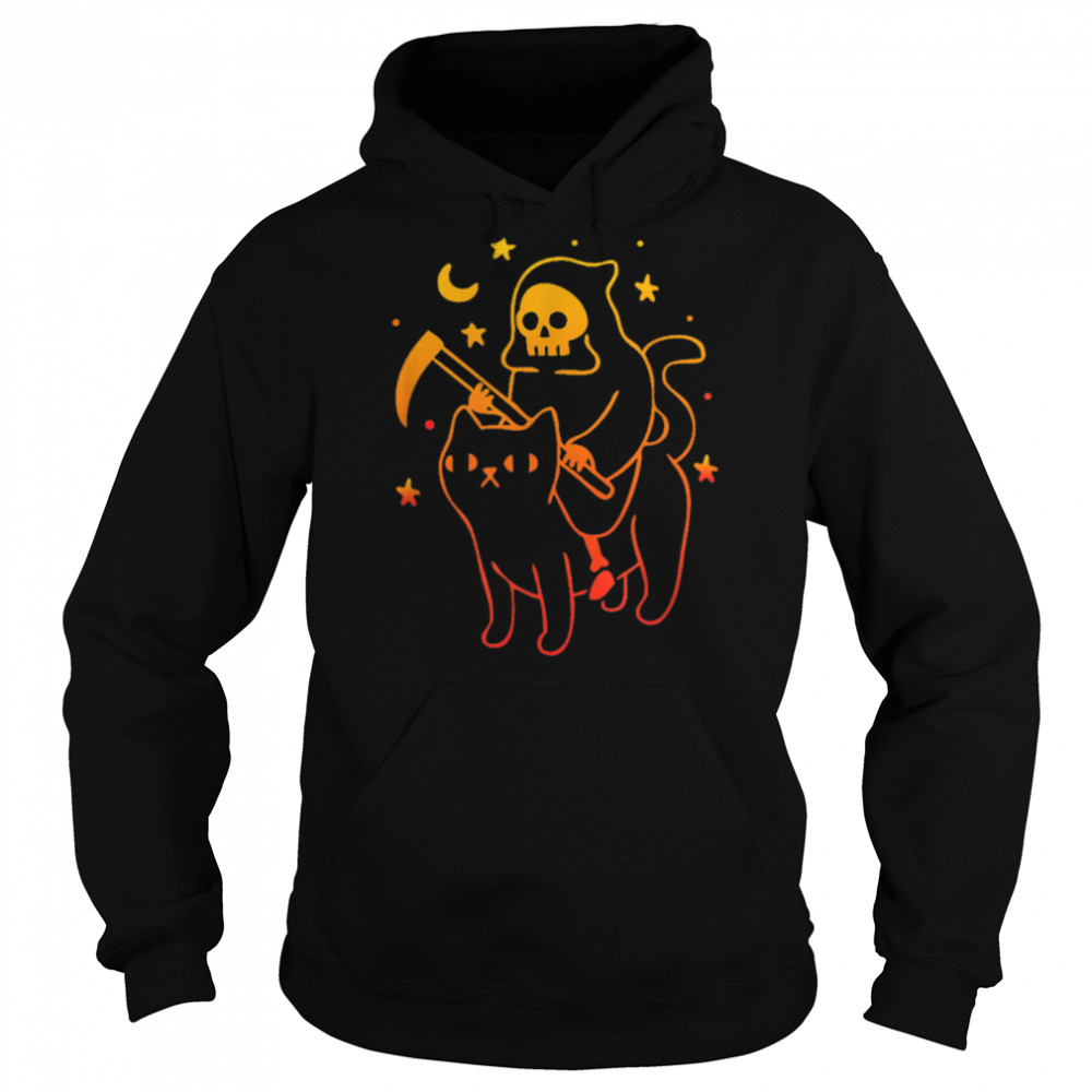 Reaper riding a devil cat Skeleton, Skull Reaper T- B09X9XBG1D Unisex Hoodie