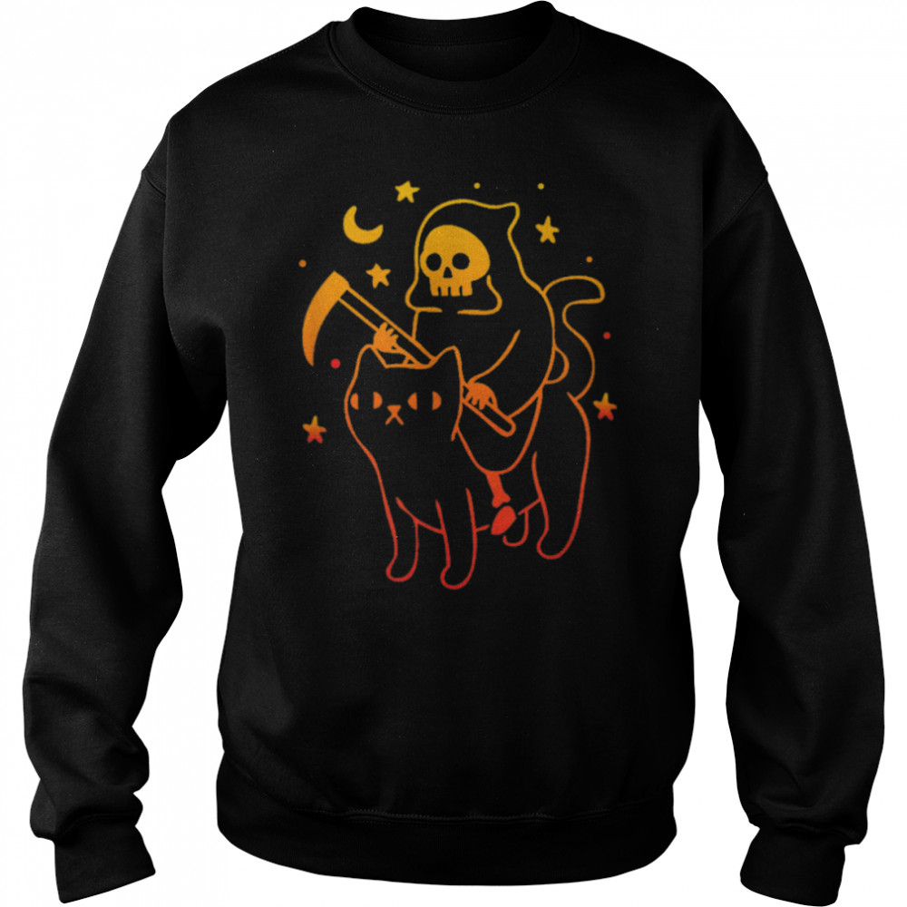 Reaper riding a devil cat Skeleton, Skull Reaper T- B09X9XBG1D Unisex Sweatshirt