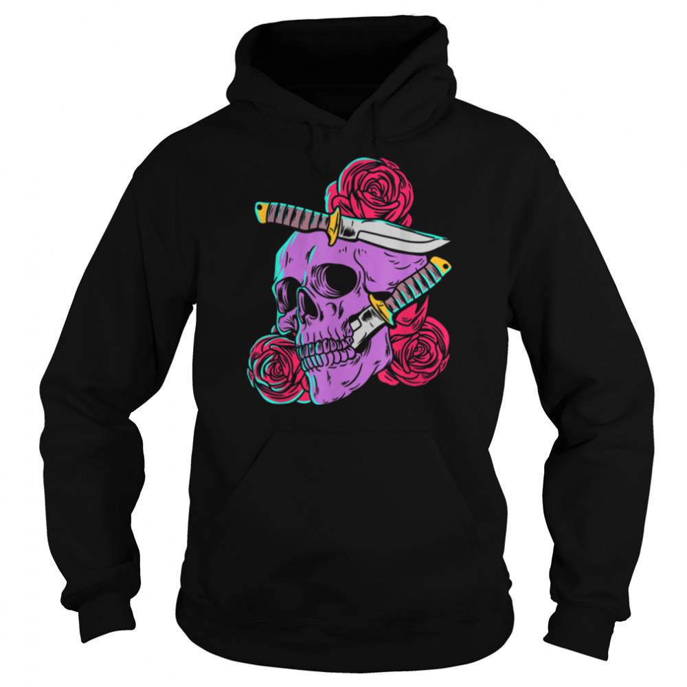 Red Roses and Skull with Knife Gothic Calaveras Skeleton T- B0B36QSS34 Unisex Hoodie