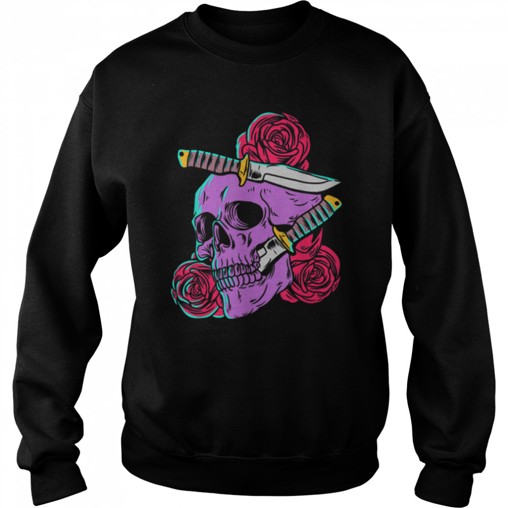 Red Roses and Skull with Knife Gothic Calaveras Skeleton T- B0B36QSS34 Unisex Sweatshirt