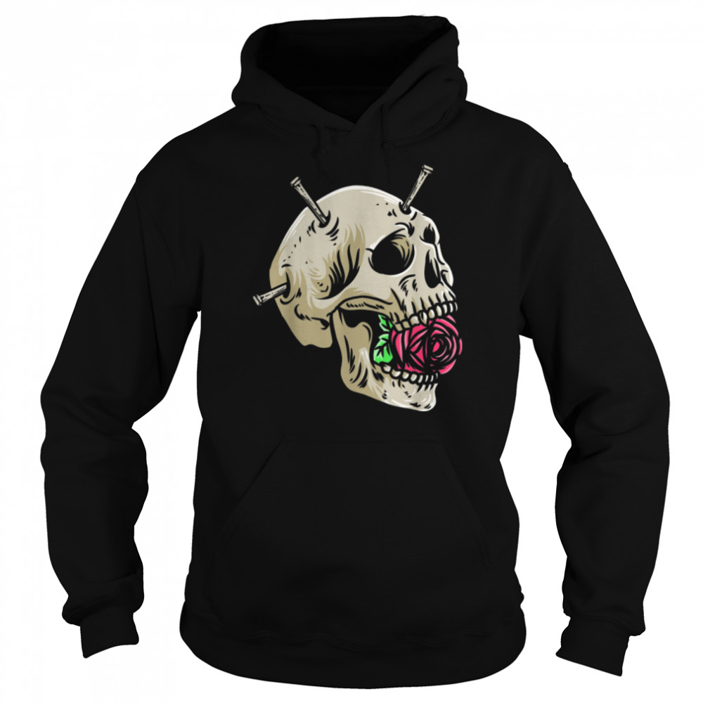 Red Roses and Skull with Nail Gothic Calaveras Skeleton T- B0B36PX1S2 Unisex Hoodie