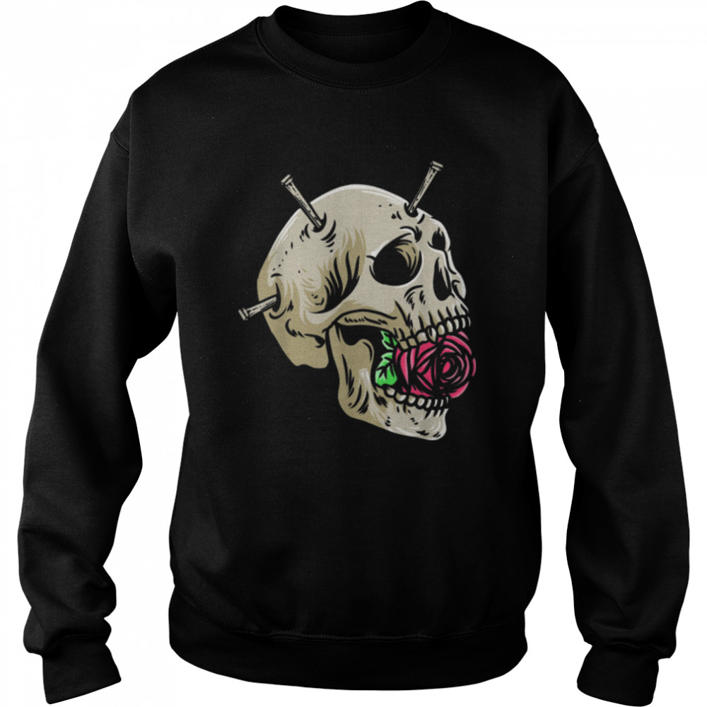 Red Roses and Skull with Nail Gothic Calaveras Skeleton T- B0B36PX1S2 Unisex Sweatshirt