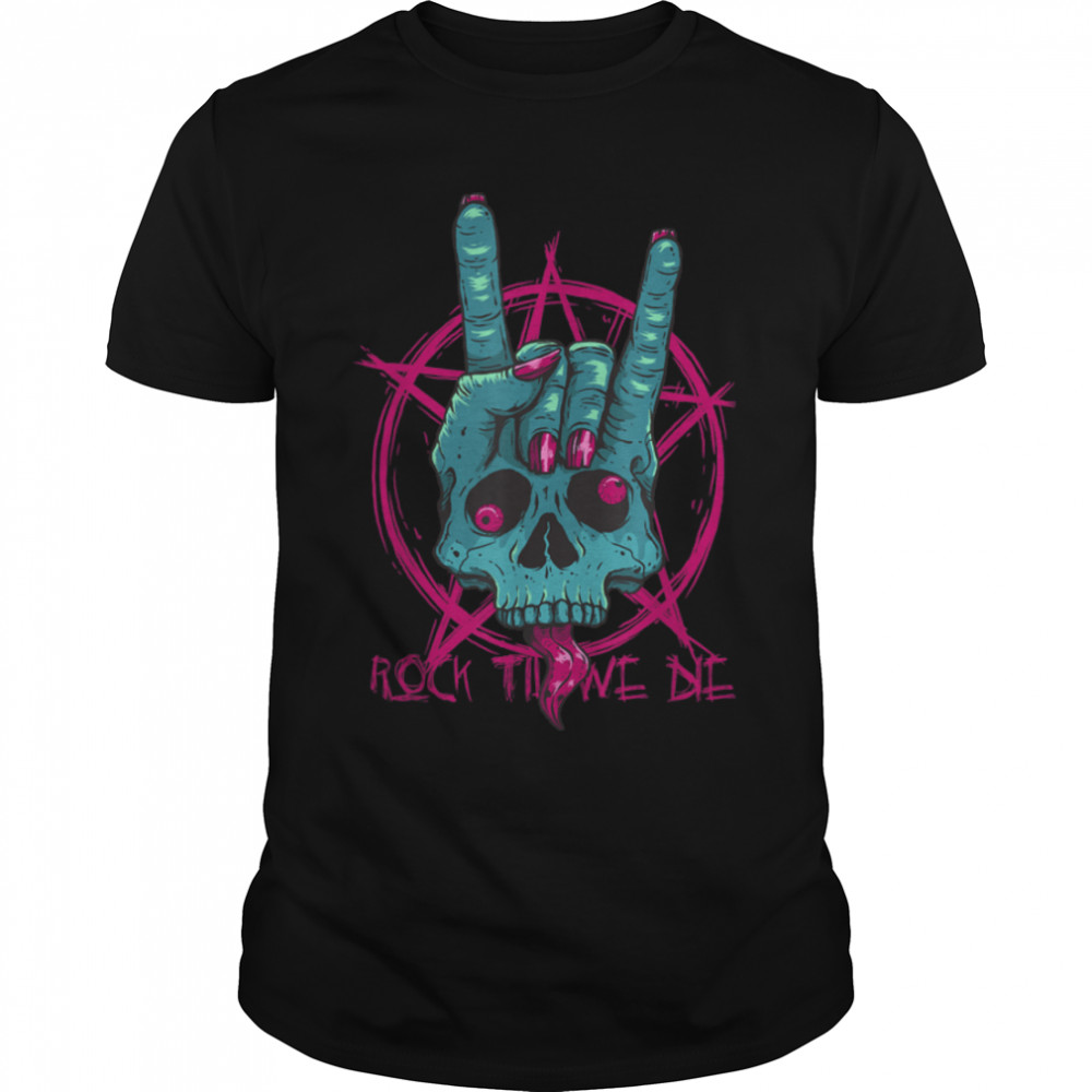 Rock Til We Die Rock On Skeleton Hand Rock and Roll Punk Emo T- B0B36N4Z6P Classic Men's T-shirt
