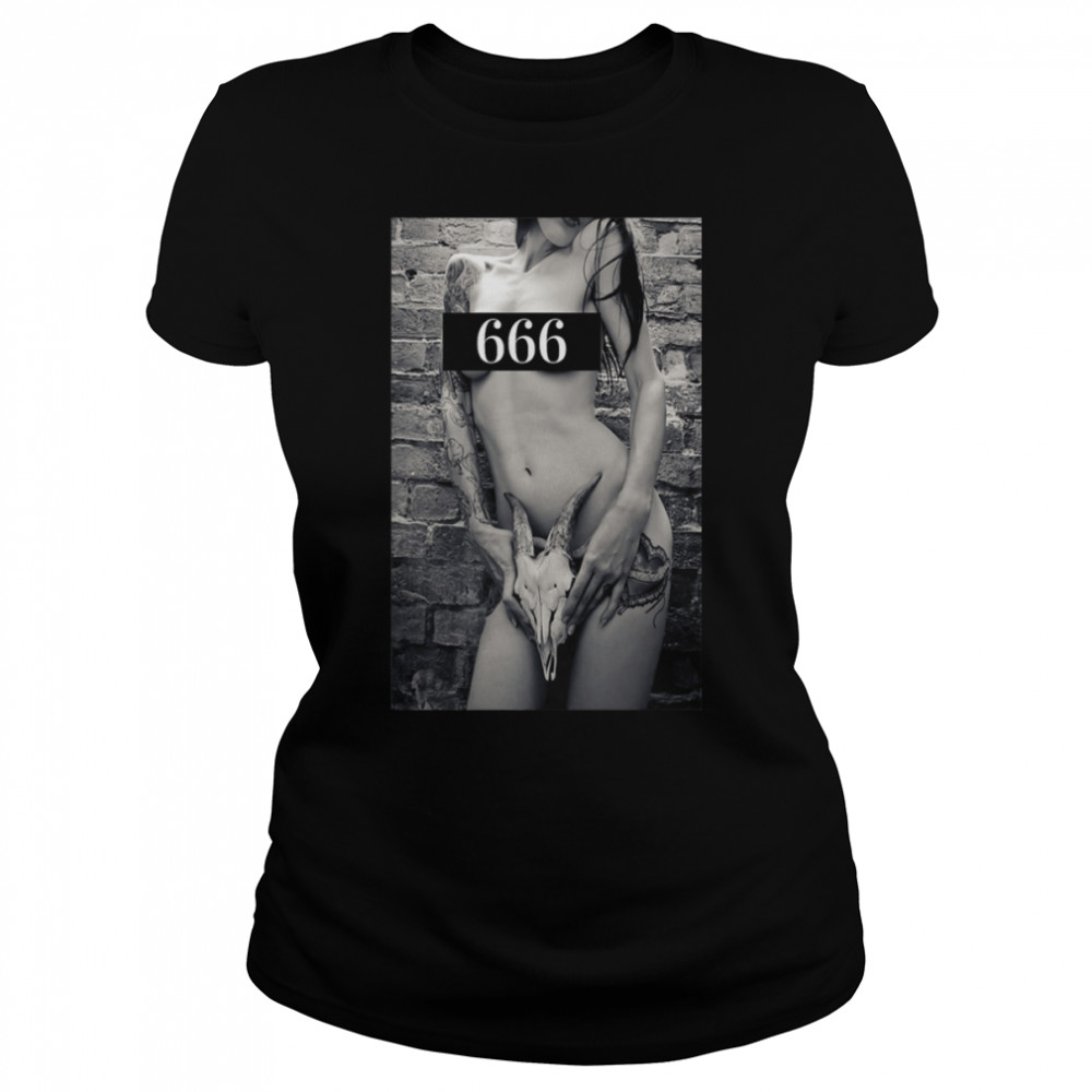 Satan 666 Goat Skull Antichrist Tee for Adult Men & Women Premium T- B09Z6HCZXT Classic Women's T-shirt