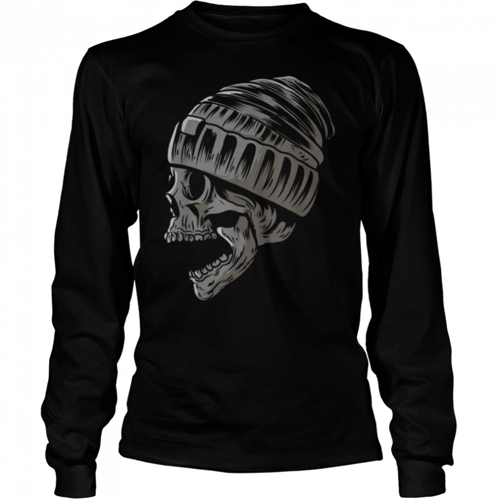 Skull Wearing Beanie Knit Cap Tattoo Style Gothic Emo Punk T- B0B3594QXC Long Sleeved T-shirt