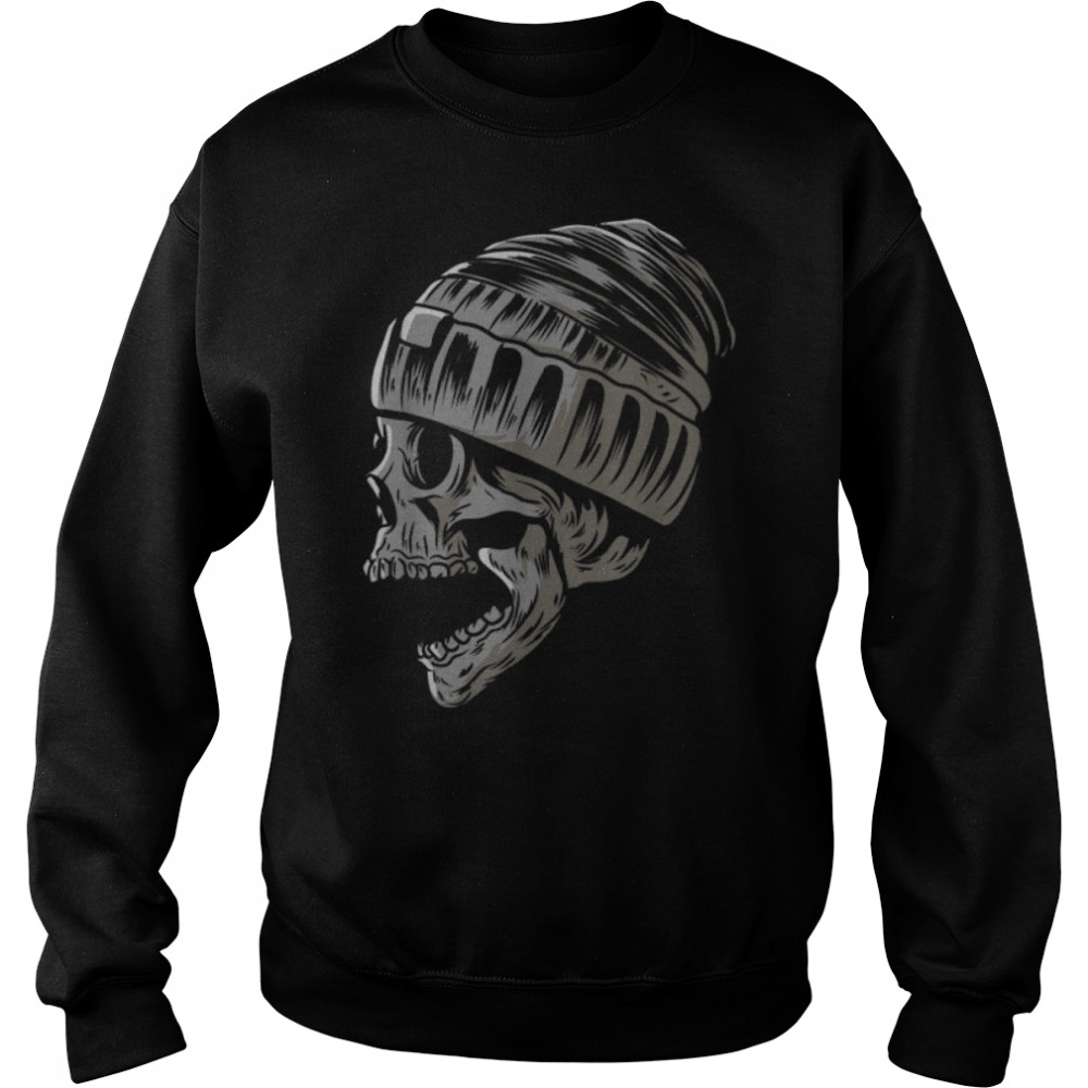 Skull Wearing Beanie Knit Cap Tattoo Style Gothic Emo Punk T- B0B3594QXC Unisex Sweatshirt