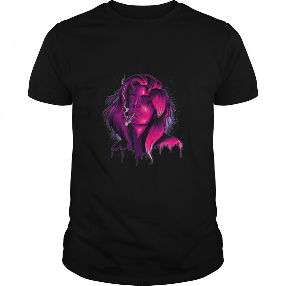 Smoking Demon Girl Grunge Aesthetic Pastel Gothic Emo Punk T-Shirt B0B2BWFGJ1