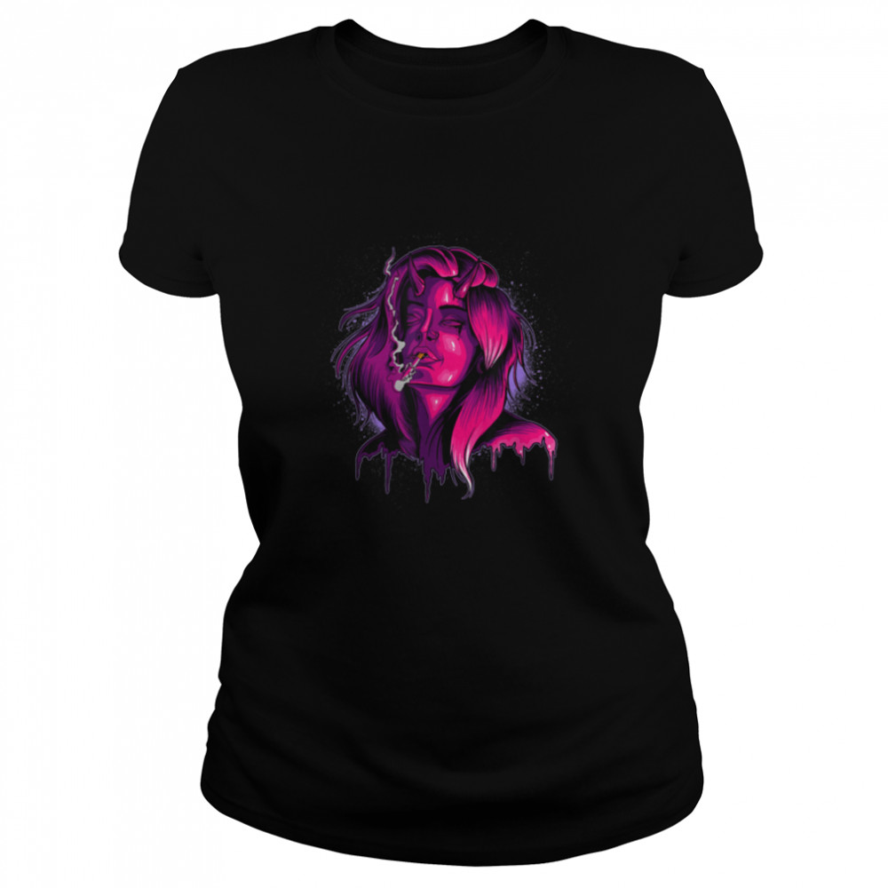 Smoking Demon Girl Grunge Aesthetic Pastel Gothic Emo Punk T- B0B2BWFGJ1 Classic Women's T-shirt