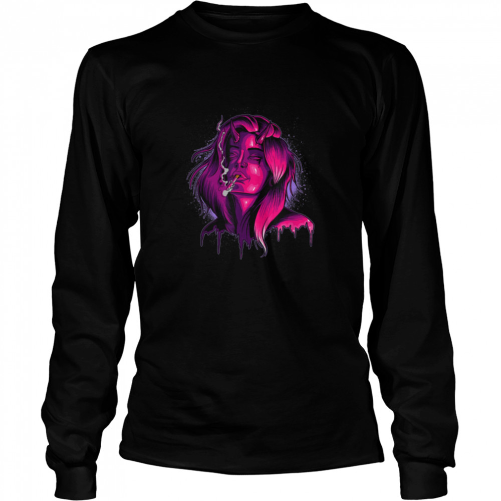 Smoking Demon Girl Grunge Aesthetic Pastel Gothic Emo Punk T- B0B2BWFGJ1 Long Sleeved T-shirt