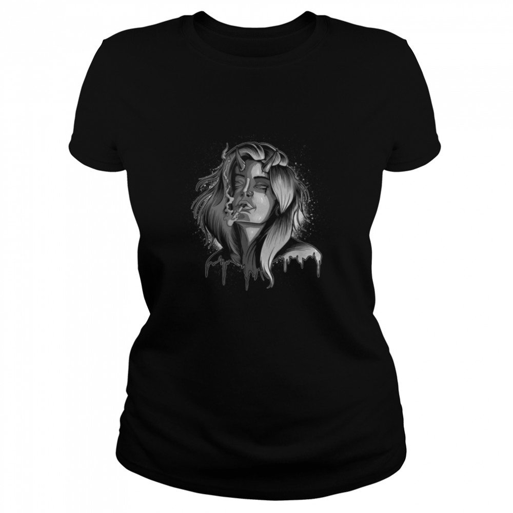 Smoking Demon Girl Grunge Aesthetic Pastel Gothic Emo Punk T- B0B2CPY6MT Classic Women's T-shirt