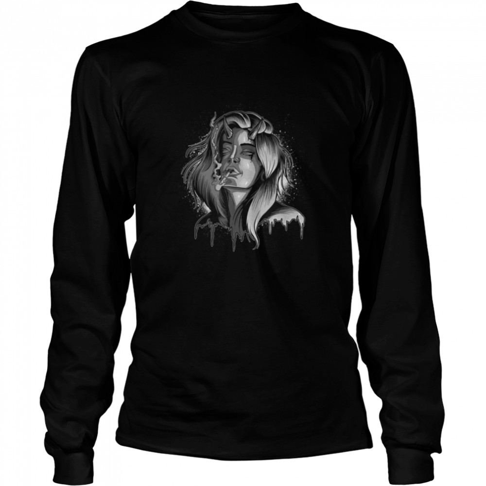 Smoking Demon Girl Grunge Aesthetic Pastel Gothic Emo Punk T- B0B2CPY6MT Long Sleeved T-shirt