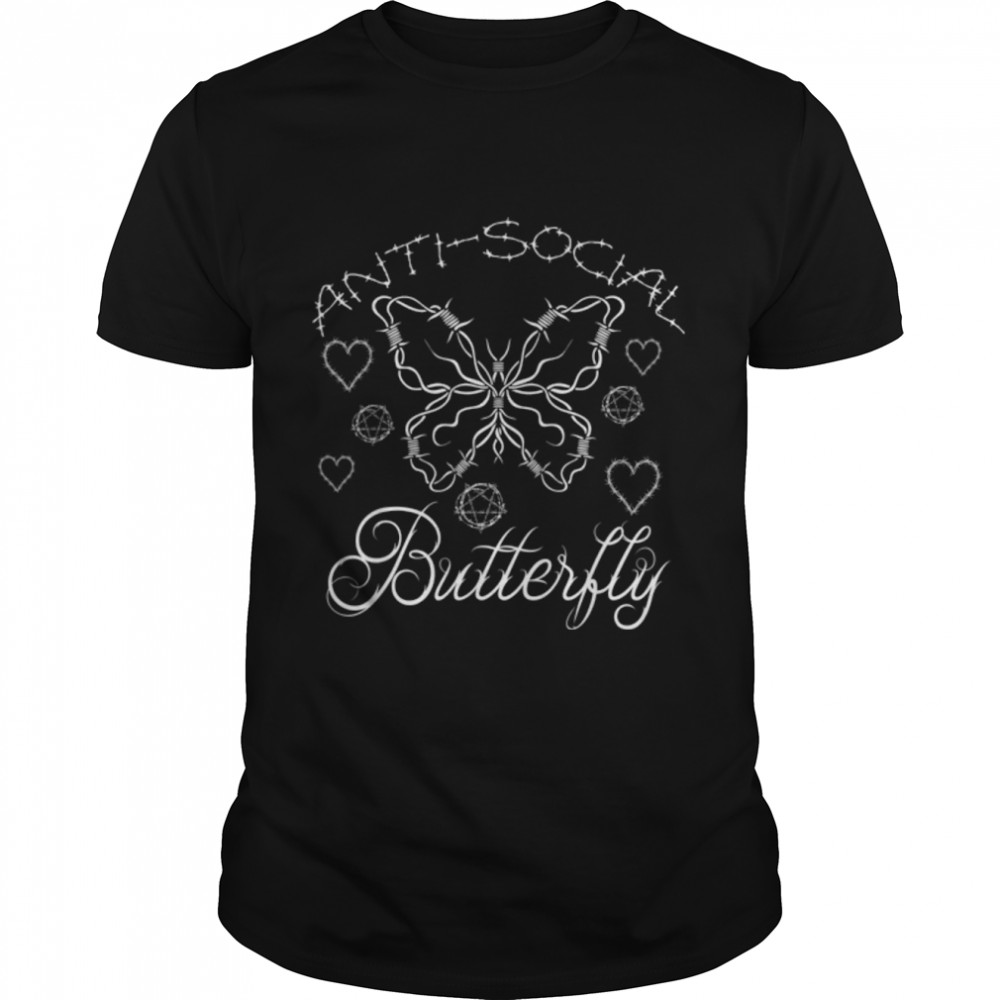 Solitude Introvert Barbed Wire Antisocial Butterfly Gothic T-Shirt B09YTDK4MT