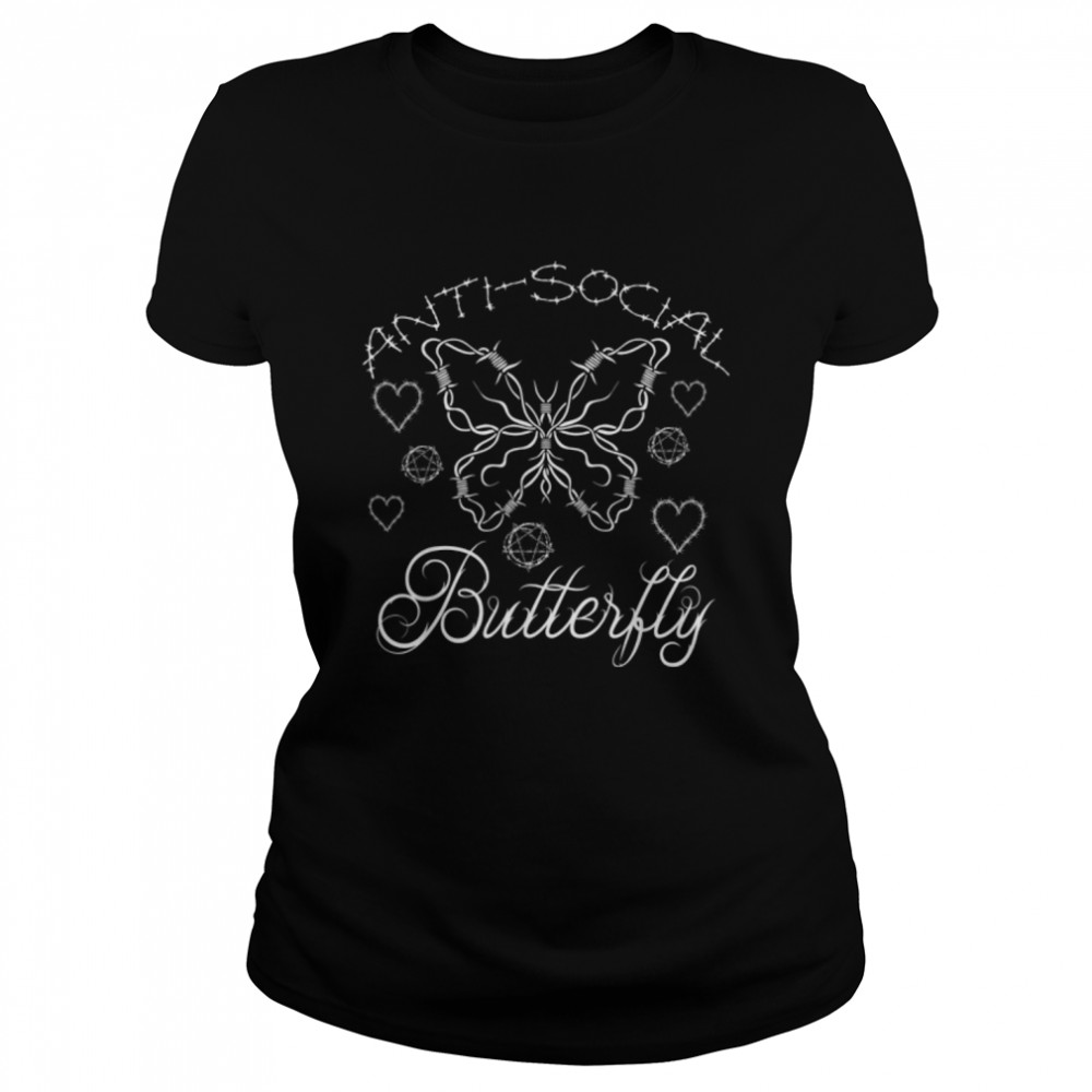 Solitude Introvert Barbed Wire Antisocial Butterfly Gothic T- B09YTDK4MT Classic Women's T-shirt