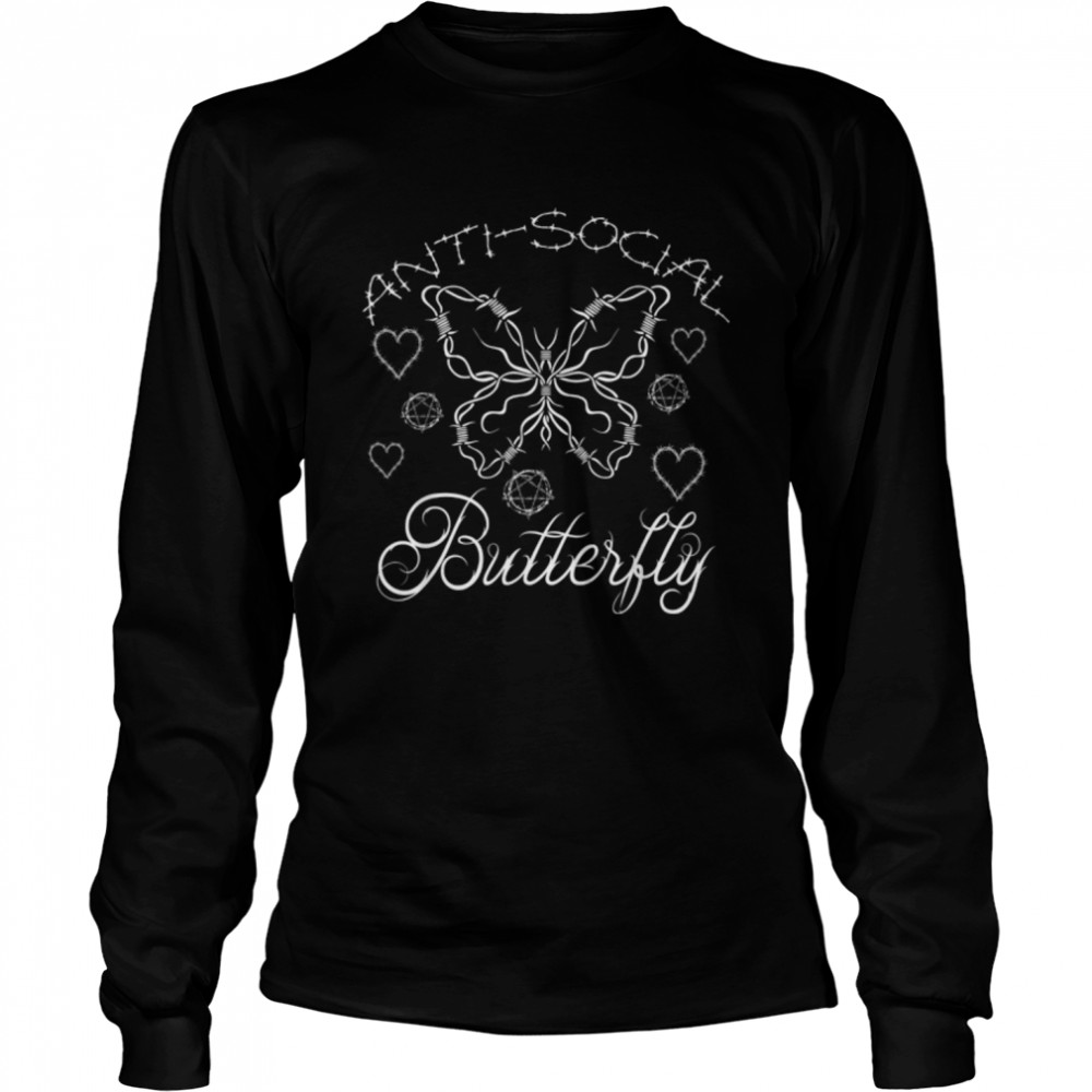 Solitude Introvert Barbed Wire Antisocial Butterfly Gothic T- B09YTDK4MT Long Sleeved T-shirt