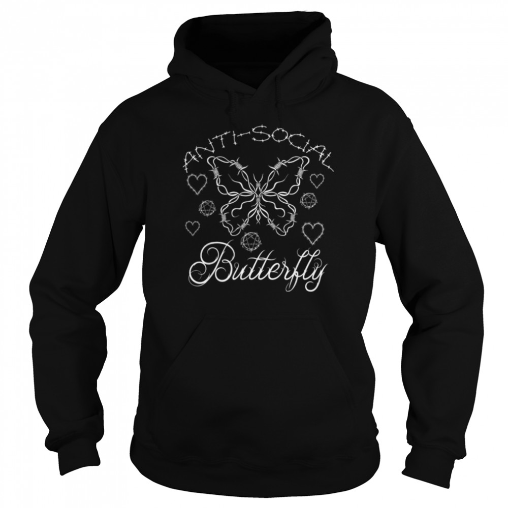 Solitude Introvert Barbed Wire Antisocial Butterfly Gothic T- B09YTDK4MT Unisex Hoodie