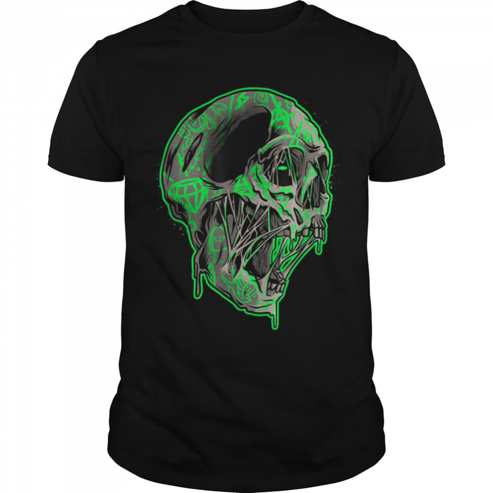 Toxic Skull Tattooed Melting Skull Head Grunge Gothic T-Shirt B0B2FCJ26B