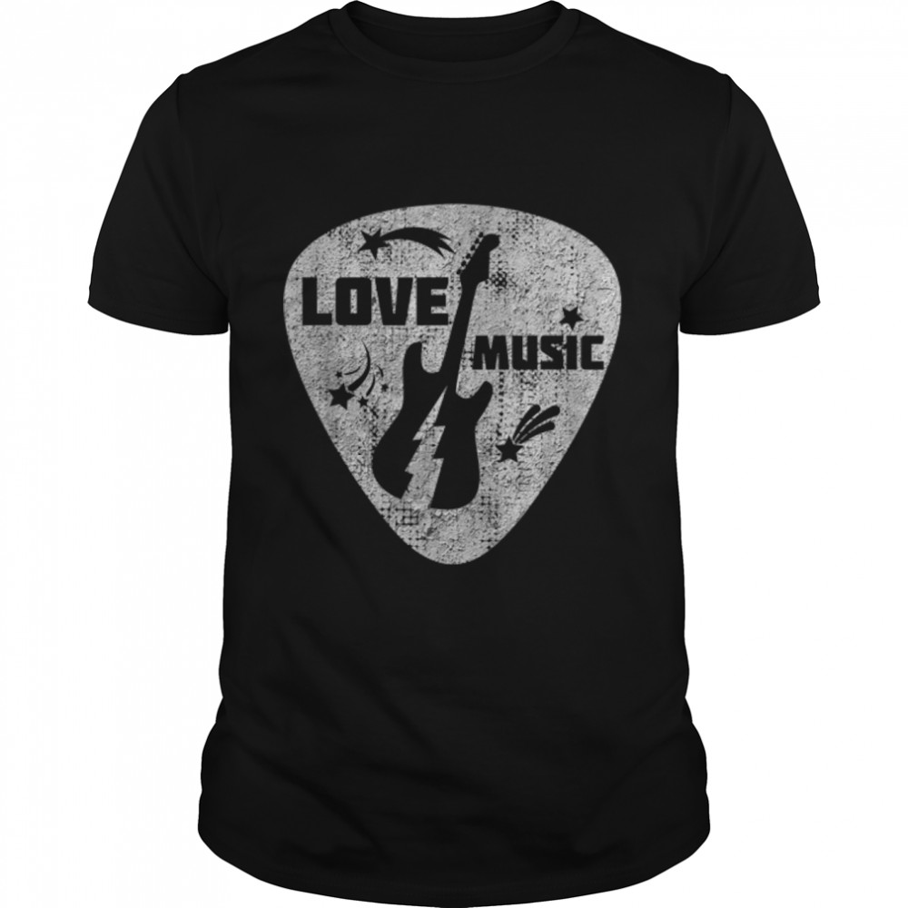 Vintage Guitar Pick Guitarist Love Music Distressed Grunge T-Shirt B09ZH2HYLG