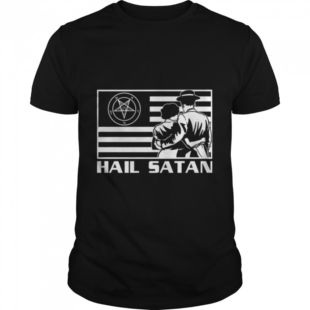 Vintage Hail Satan USA America Flag Occult Satanic Pentagram Premium T-Shirt B0B4M6XT3W