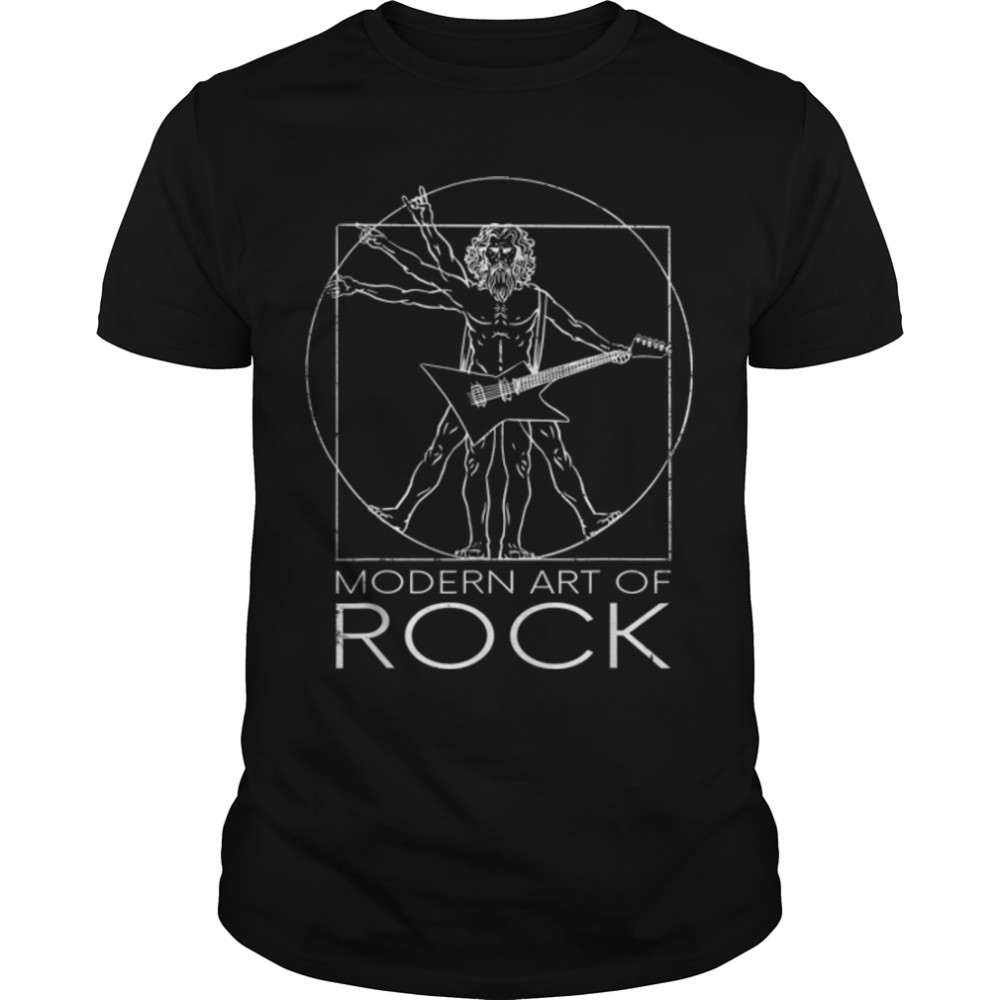 Vitruvian Hard Rock Guitar Player I Modern Art Of Rock T-Shirt B09XBF17FL