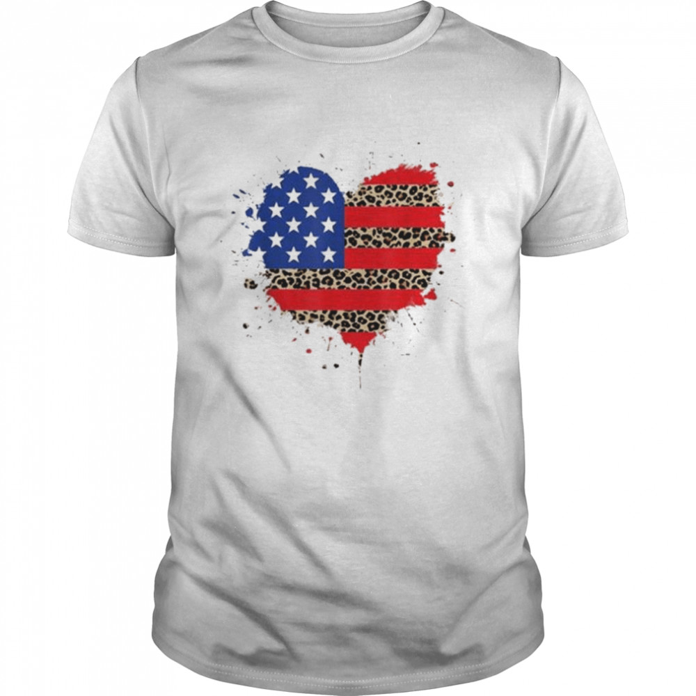 4th of july usa love heart leopard plaid American flag shirt