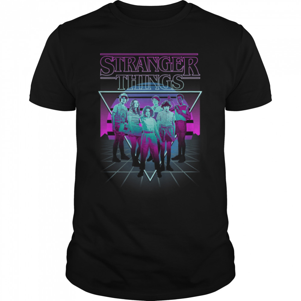 Stranger Things Group Shot Neon Triangle T-Shirt B08RYH4HVV