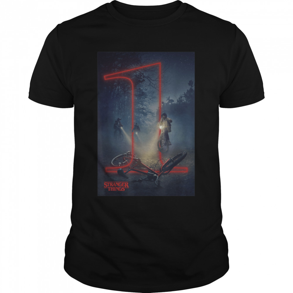Stranger Things Group Shot Season One Neon Poster T-Shirt B09L2R82WV