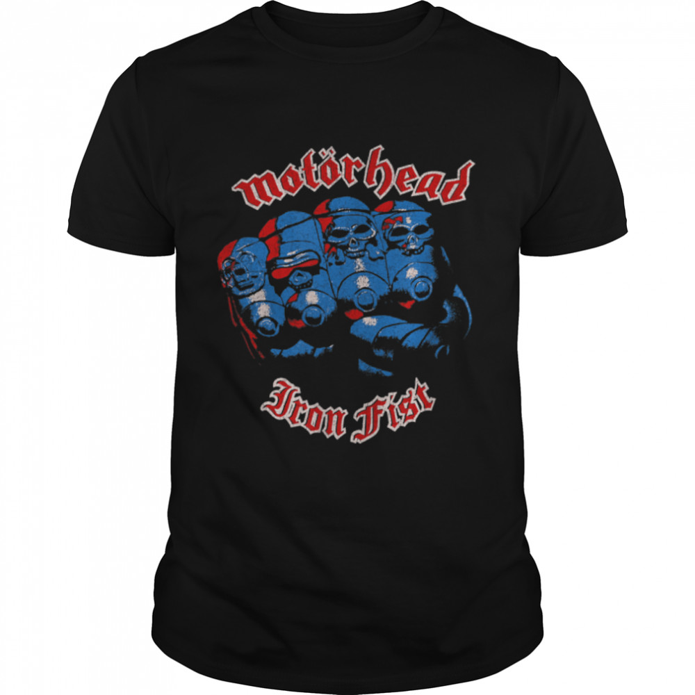 Motörhead – Iron Fist Red Blue Skulls T-Shirt B09XWBGQJT