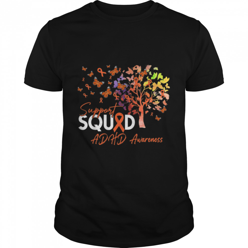 Support Squad Fall Tree Orange Ribbon ADHD Awareness T-Shirt B0B4NXVNR9
