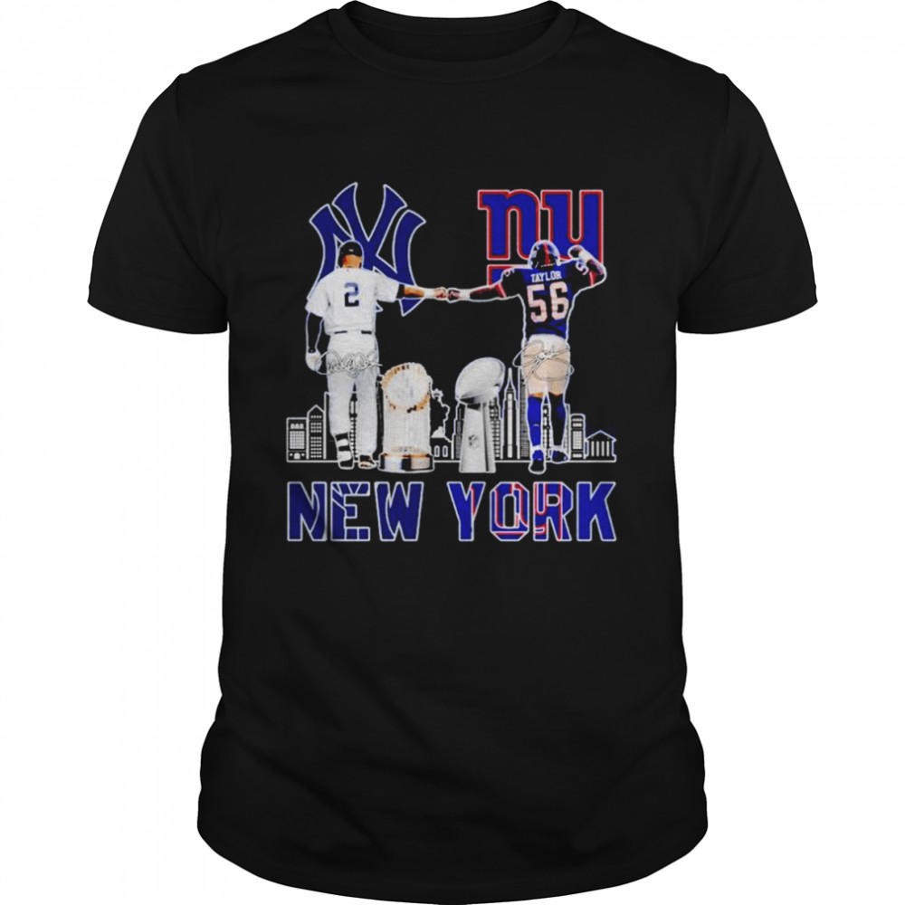 New York Yankees Derek Jeter New York Giants Lawrence Taylor signatures shirt