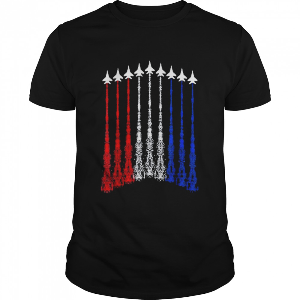4th Of July Fighter Jet Airplane Red White Blue In The Sky  Classic Men's T-shirt