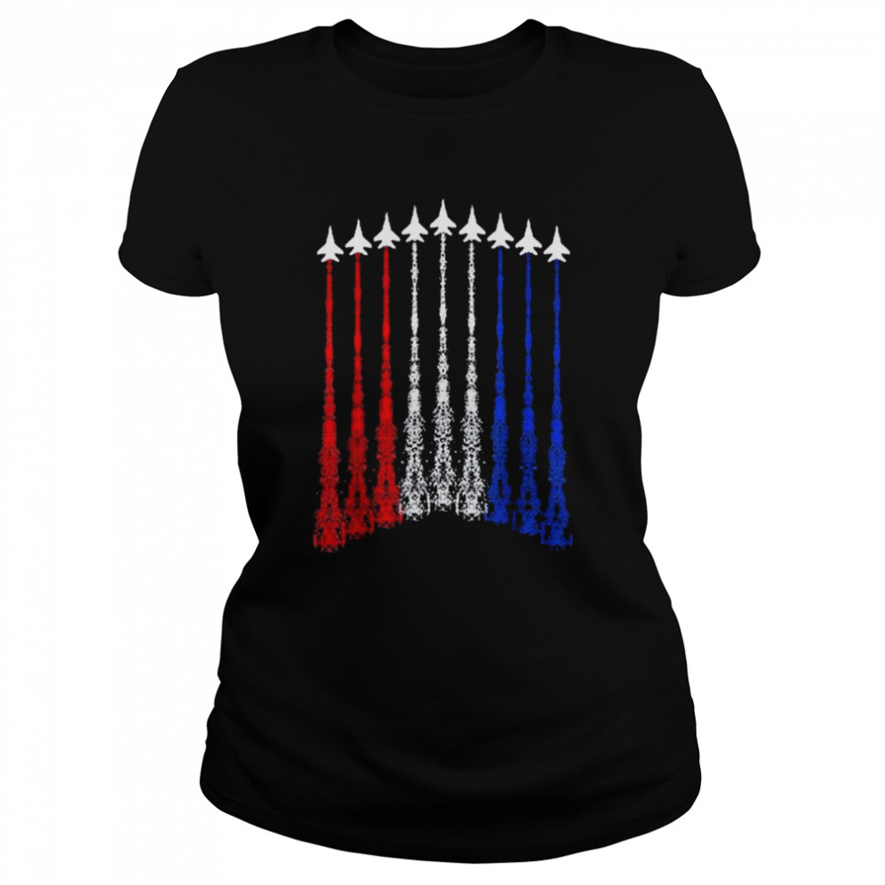 4th Of July Fighter Jet Airplane Red White Blue In The Sky  Classic Women's T-shirt