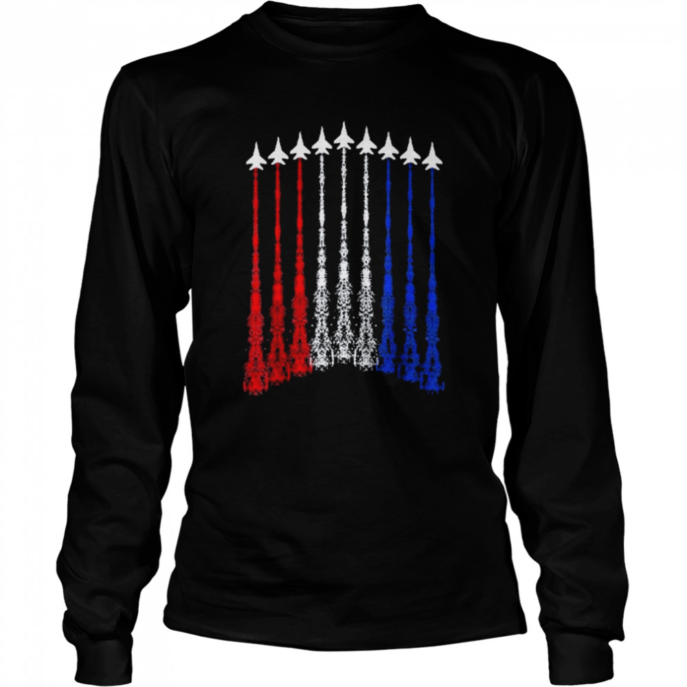 4th Of July Fighter Jet Airplane Red White Blue In The Sky  Long Sleeved T-shirt