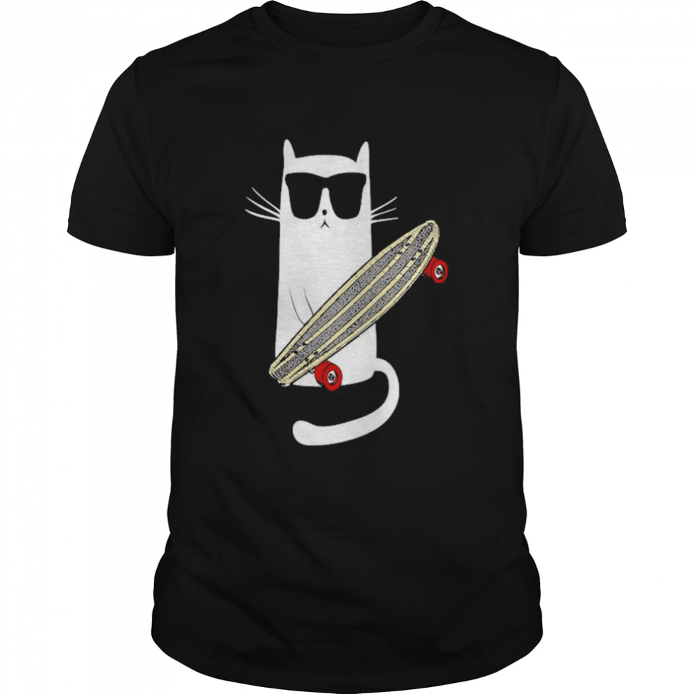 Cat Wearing Sunglasses Skateboarding Shirt