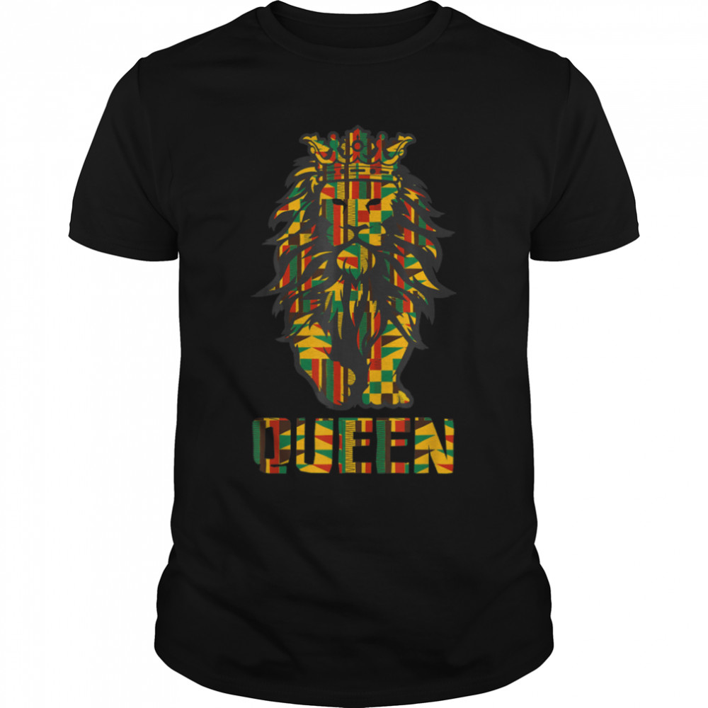 Lion Kente Cloth For Queen Womens Girl African Lover T-Shirt B0B4X62MML
