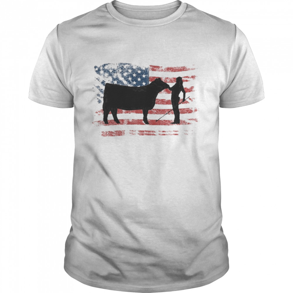 Showgirl Cattle American Patriotic Usa Flag Fun Cattle Show Shirt