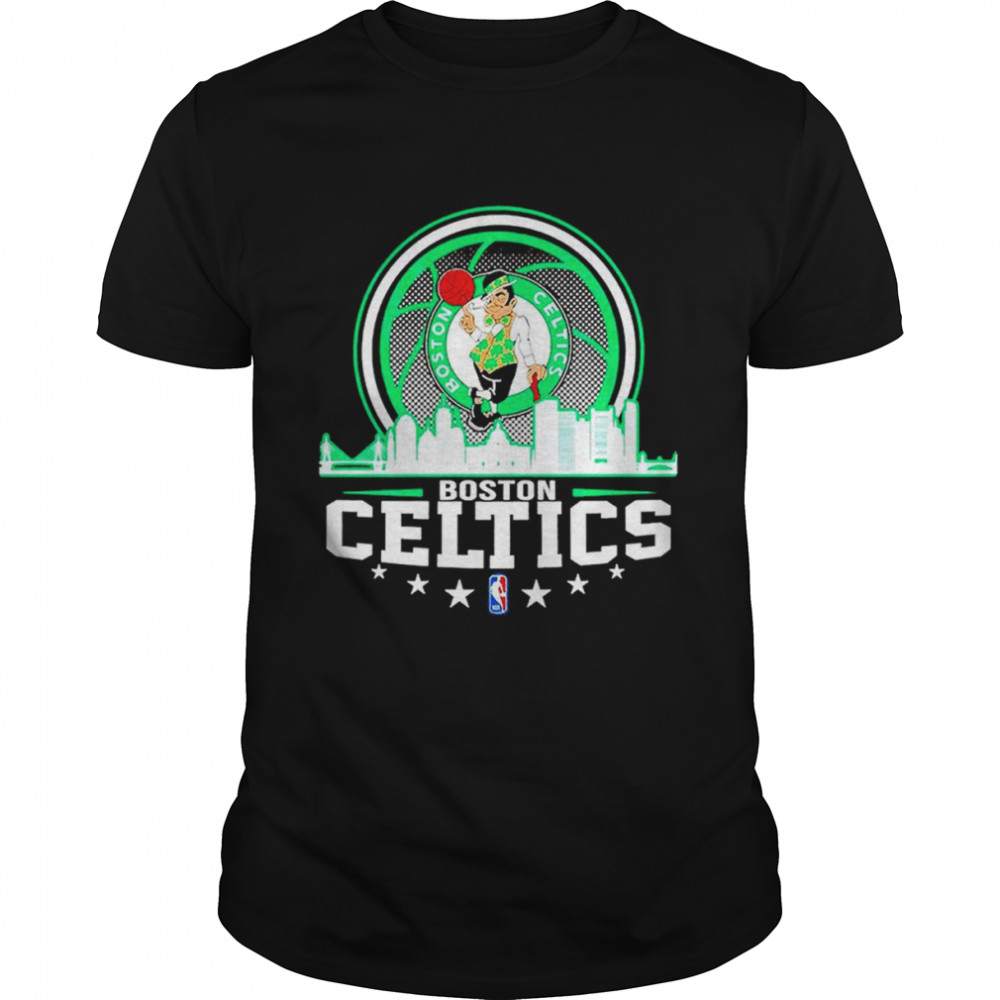 Nice Boston Celtics NBA City Skyline T-Shirt